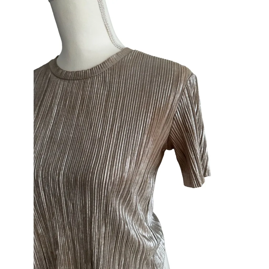 & OTHER STORIES Gold Metallic Tee Top Size 2 - Image 3