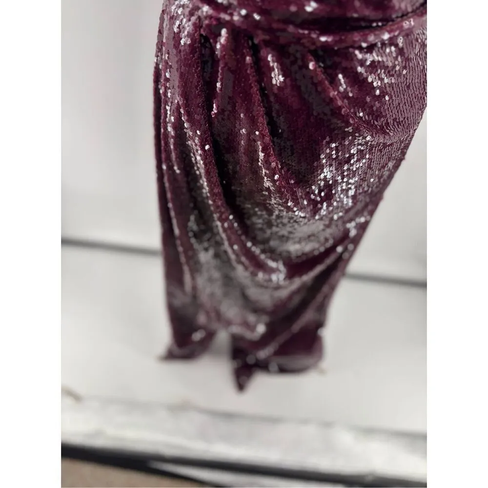 Kay Unger Alexia One Shoulder Sequin Midi Dress Oxblood Womens Size 4 Evening - Image 8