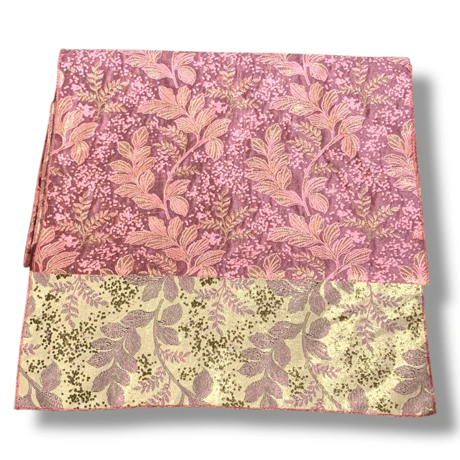 The Little Tichel Lady Reversible Pink Green Metallic Floral Brocade Shawl Scarf - Image 10