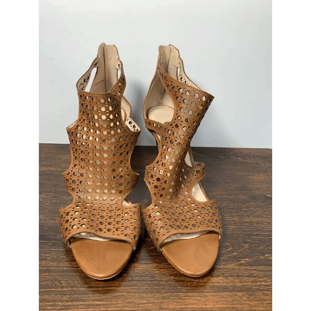 Louise Et Cie Women's Open Toe Sandals High Heels Eyelet Brown Leather Size 10M - Image 2