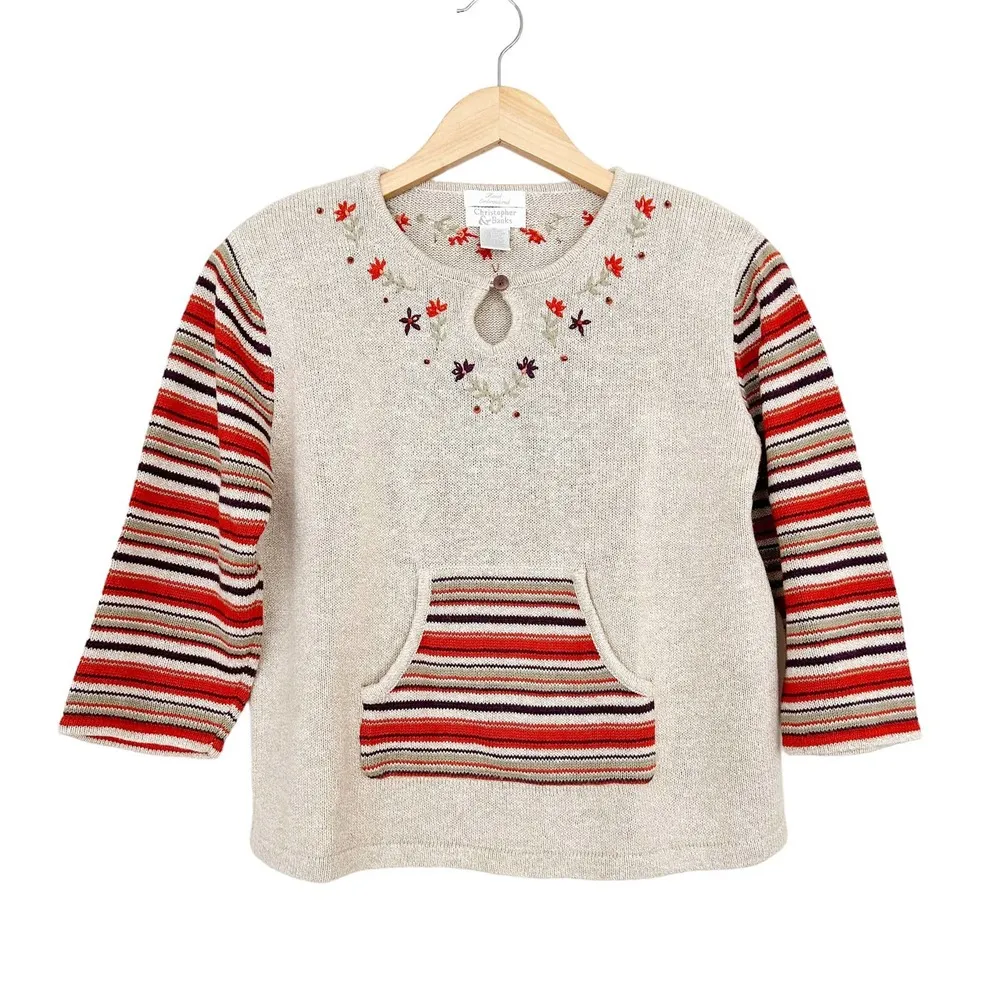 Vintage Christopher & Banks Hand Embroidered Striped Sweater Sz M - Image 5