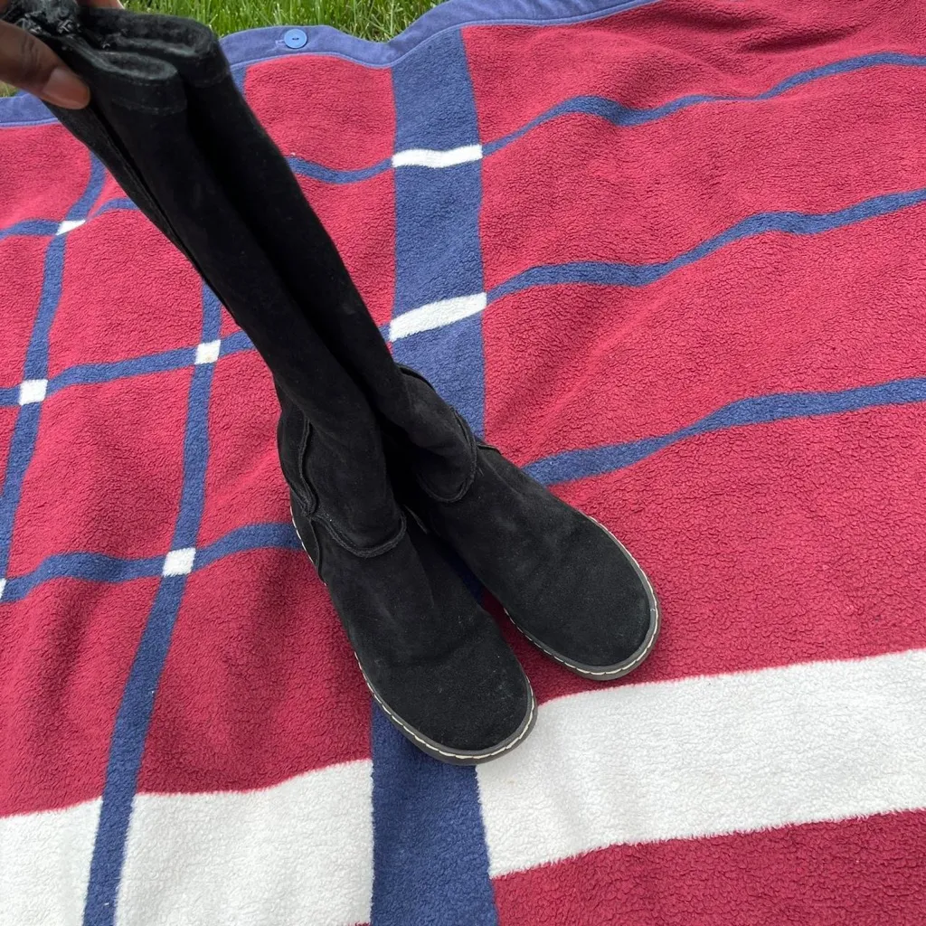 Y2k vibes Aerosoles black suede like tall wedge heeled riding boots platform - Image 3