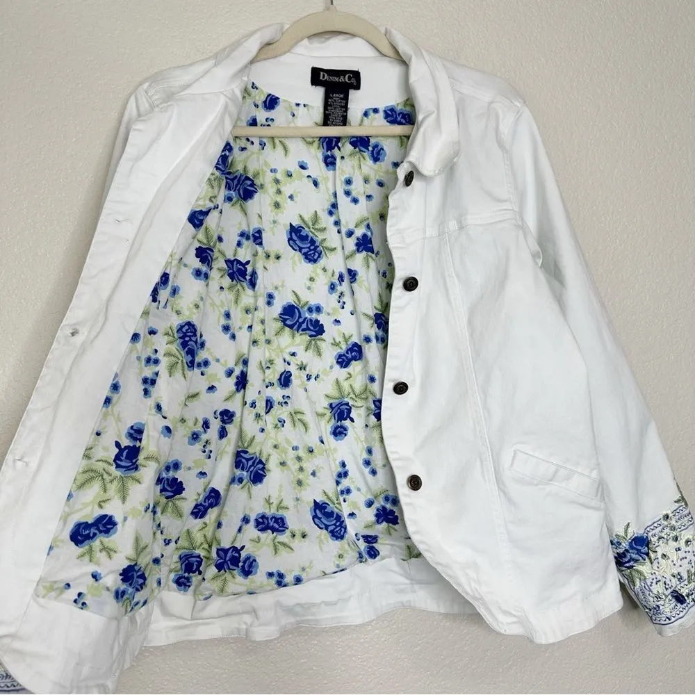 Denim & Co Vintage Embroidered Stretch Long Sleeves Jean Jacket - Image 12