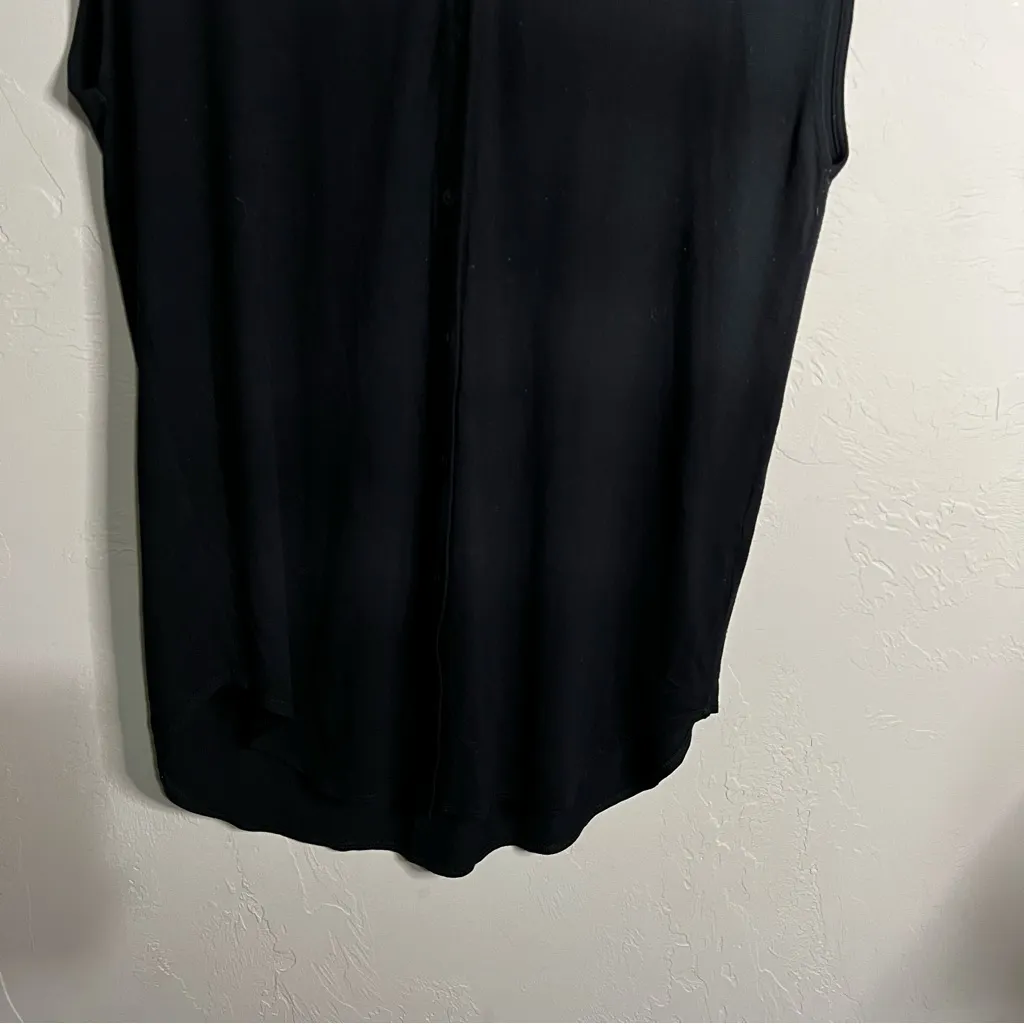 Eileen Fisher Black Classic Collar Cap Sleeve Button Down Shirt - Image 4