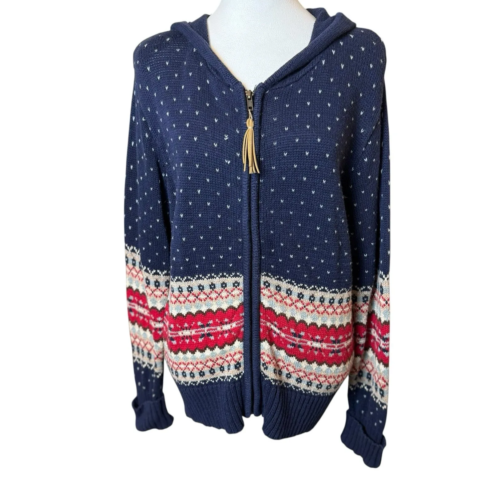 Vtg Tiara International Womens Hooded Full Zip Cardigan Sweater Medium Blue - Image 2