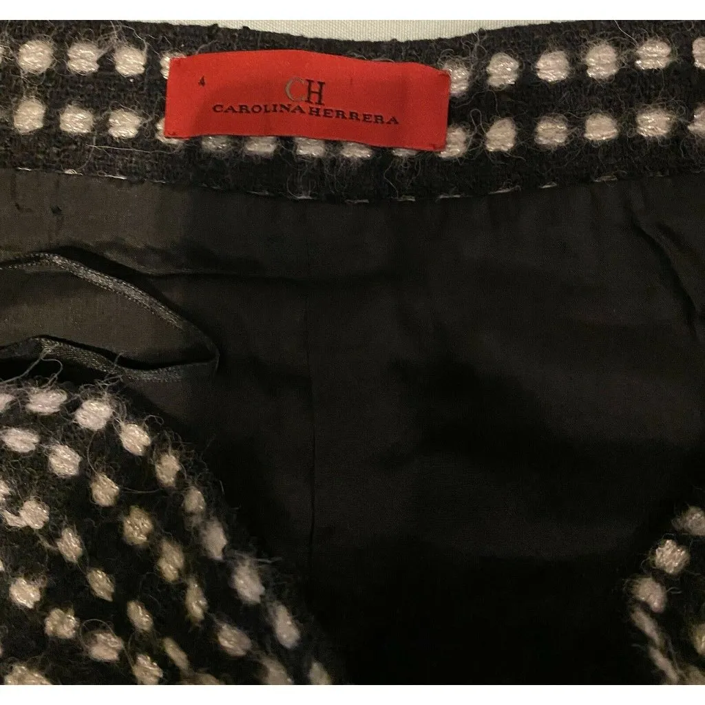 $400 Carolina Herrera 2 4 Skirt Tweed Boucle Black Wiggle Pencil Sparkle Wool - Image 4