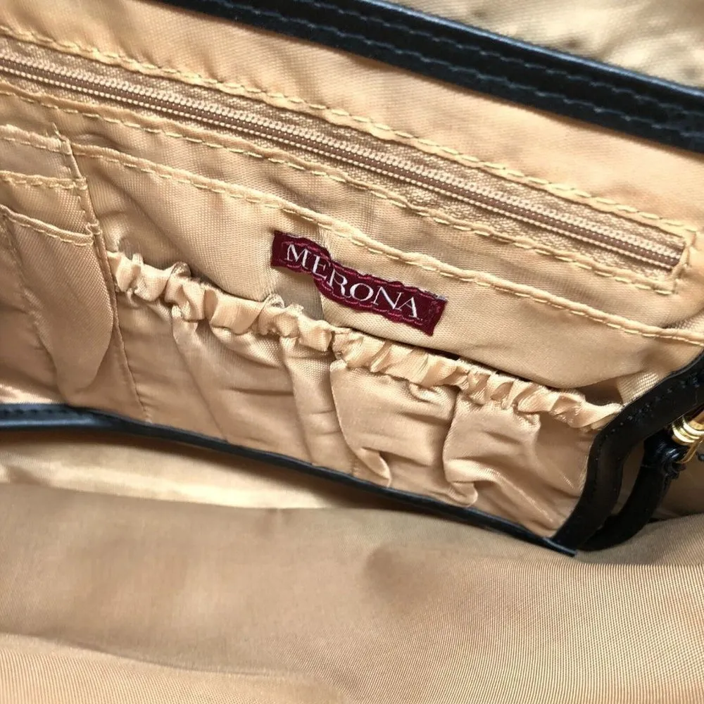 Merona Handbag Large Shoulder Bag Fabric Geometric Zip Closure Black - Image 6