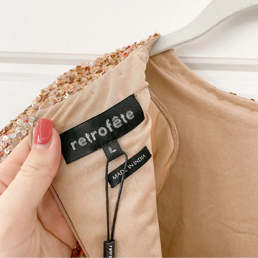 NEW Retrofete Nikki Dress Bronze Sequin Brown Size L - Image 6