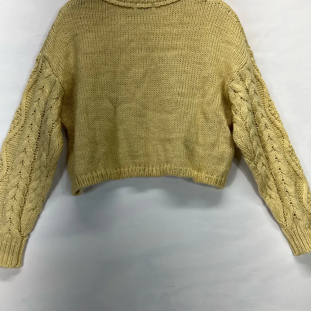 Lush Crop Cable Knit‎ Chunky wool Blend Sweater M Cream Pale Yellow Color PREOWN - Image 2
