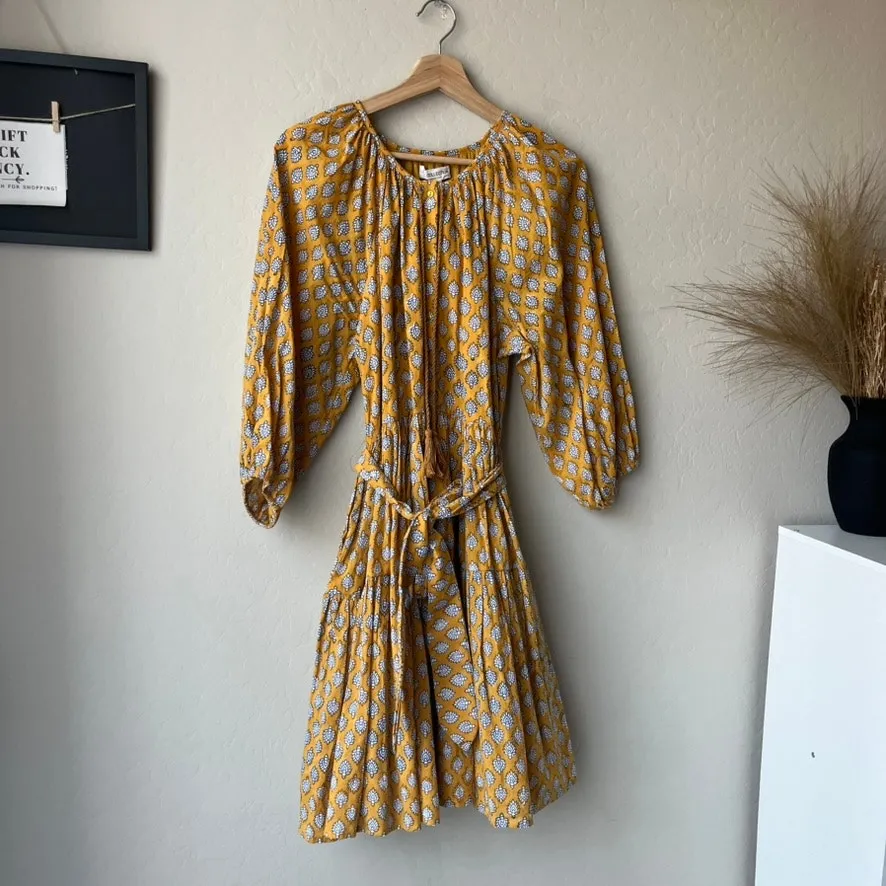 Emerson Fry Dress‎ Clemence Block Print Organic Cotton Belted Mini Dress Size XS Yellow - Image 4