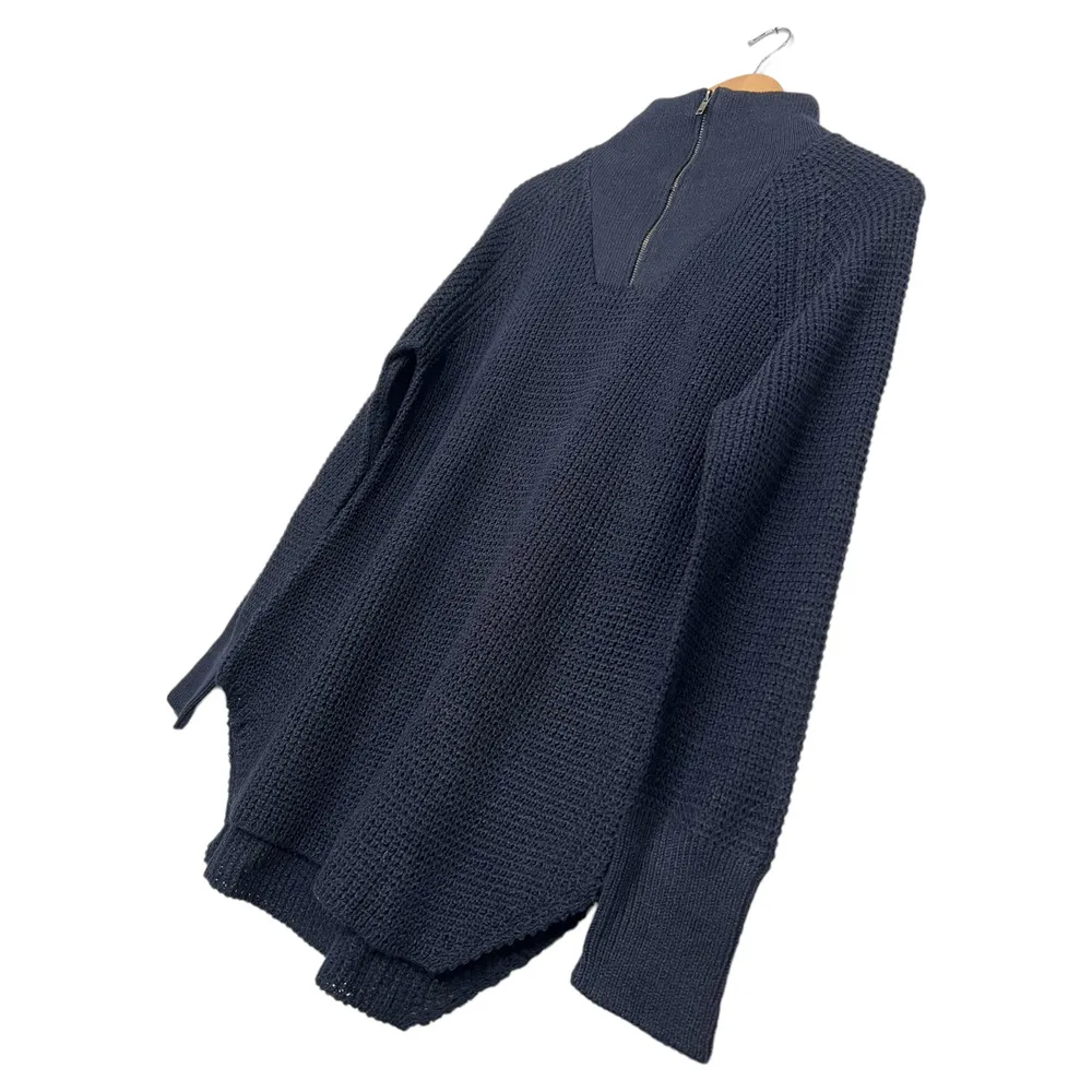 New RDI Sweater Womens S Quarter Zip High Neck Long Sleeve Waffle Knit Blue - Image 7