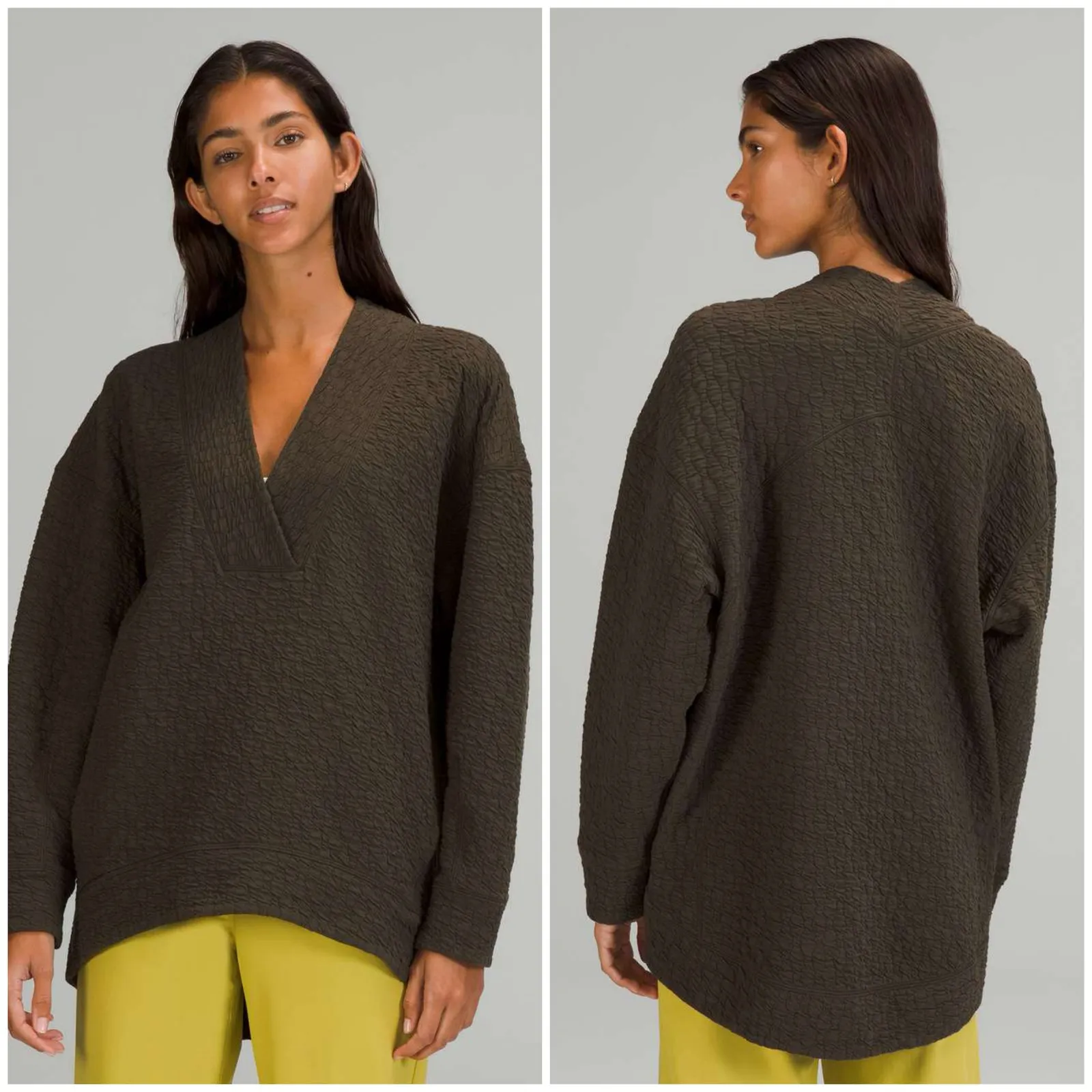 Lululemon Rippled V-Neck Pullover Dark Olive Green Size 12 Long Sleeve Top - Image 2