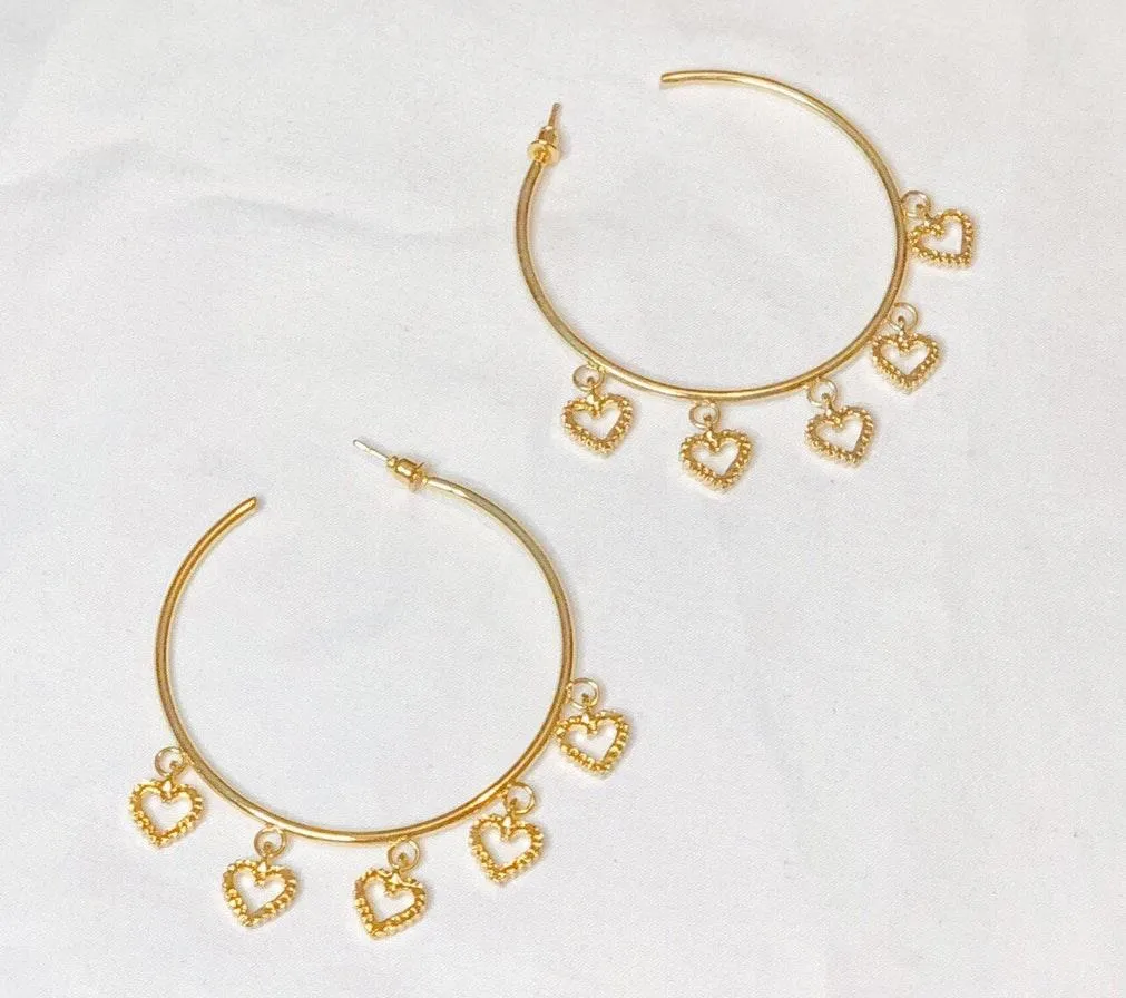 Gold Hoop Heart Earrings - Image 4