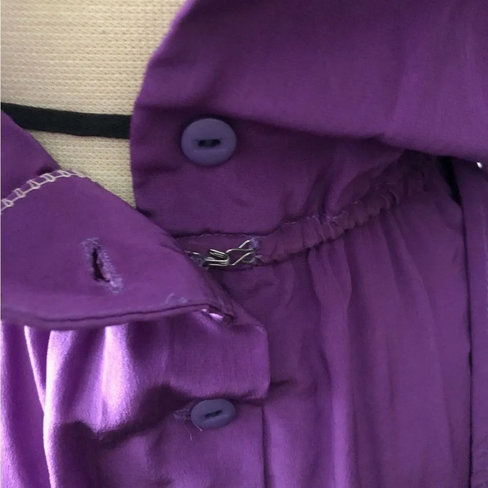 Vintage 80s purple puffed shoulders blousbelted silk 3/4 sleeve midi shift dress - Image 11