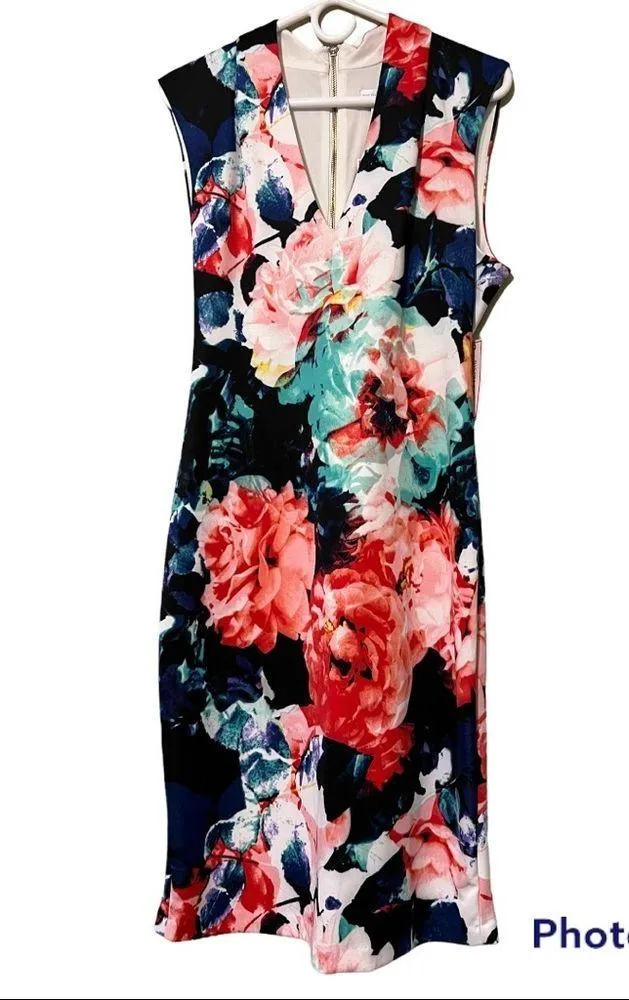 BISOU BISOU womens plus size 14 deep v-neck dress floral print zip back new NWT - Image 12