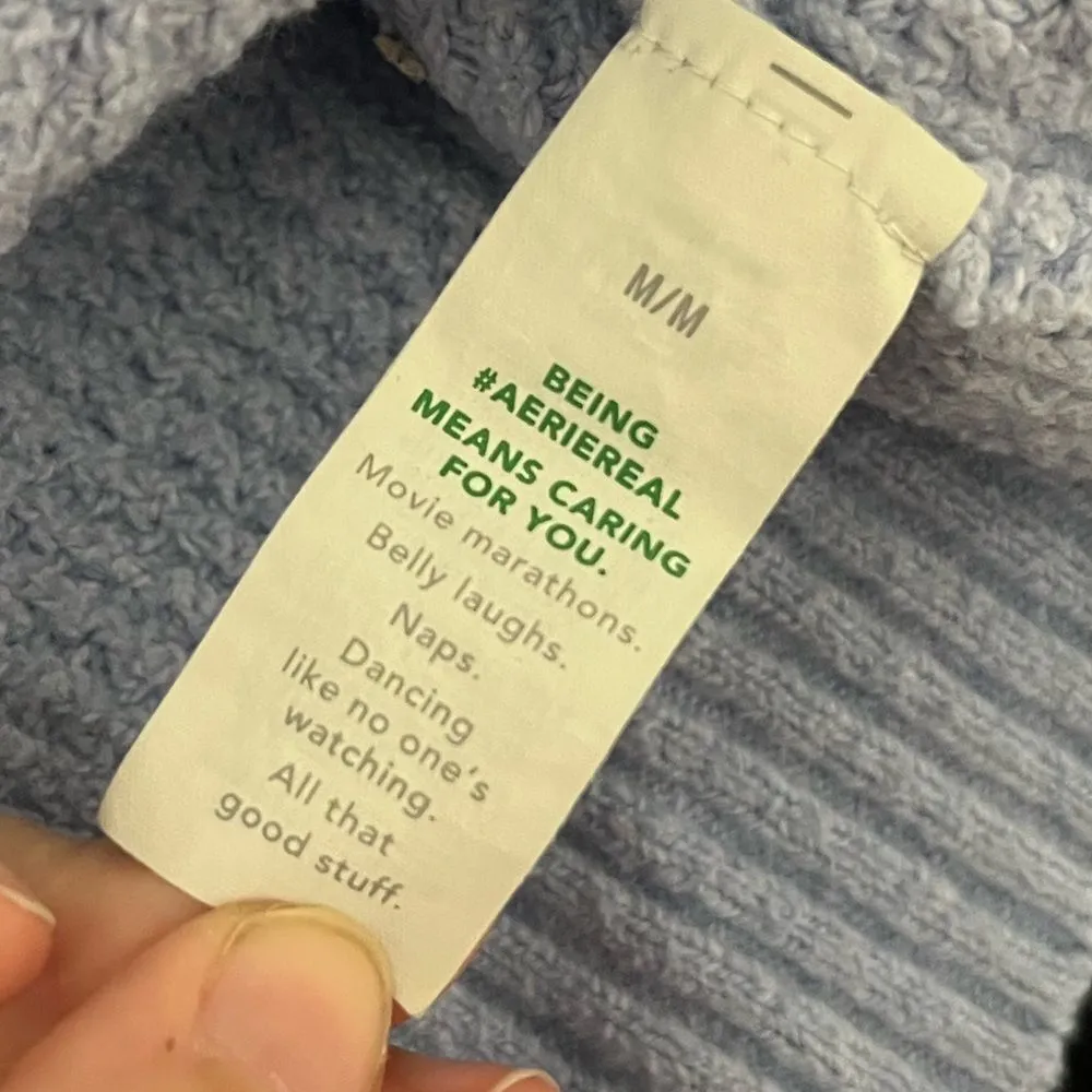 Aerie Turtle Neck 3/4 Zipper Ribbed Blue Oversized Sweater Size Medium - Image 6