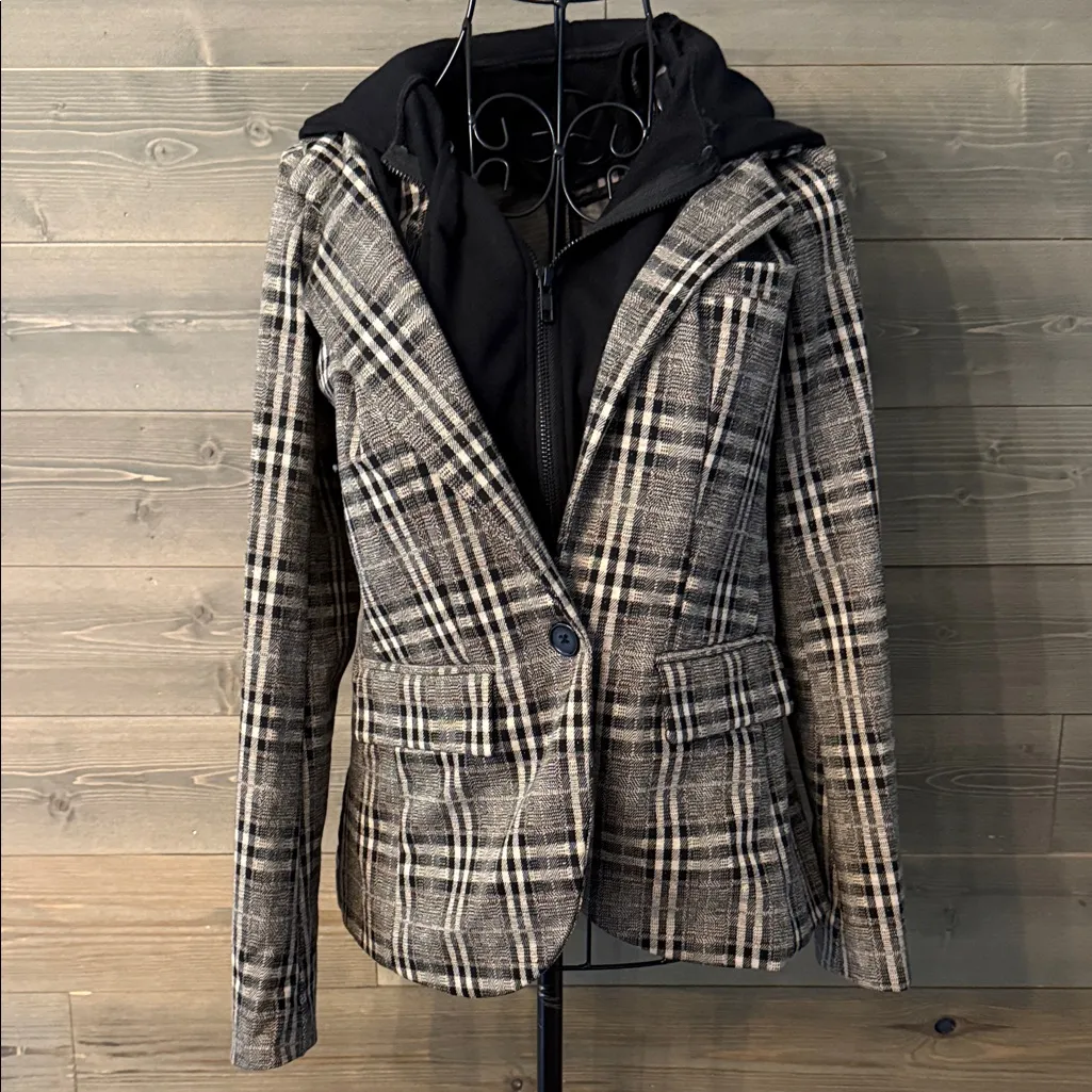 Liverpool Los Angeles Hooded Plaid Boyfriend Blazer - Image 2
