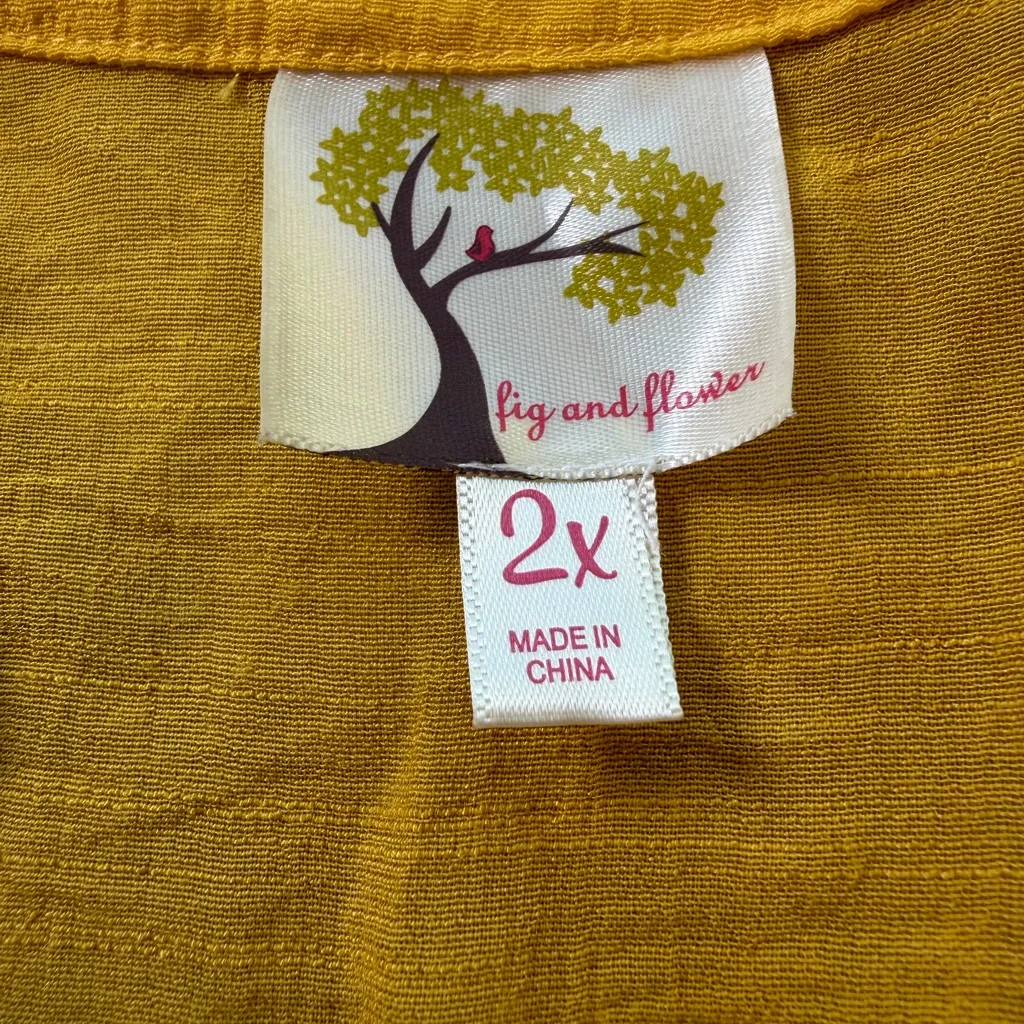 Fig and Flower Embroidered Yellow Floral Button Down Shirt Size 2X Plus Size - Image 6