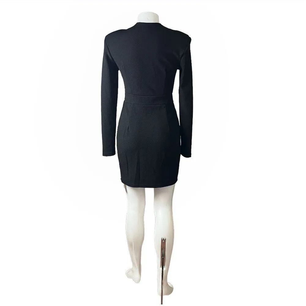 SHEIN BIZwear Button Front Bodycon Dress Black Gold Metal Buttons Size Small NEW - Image 4