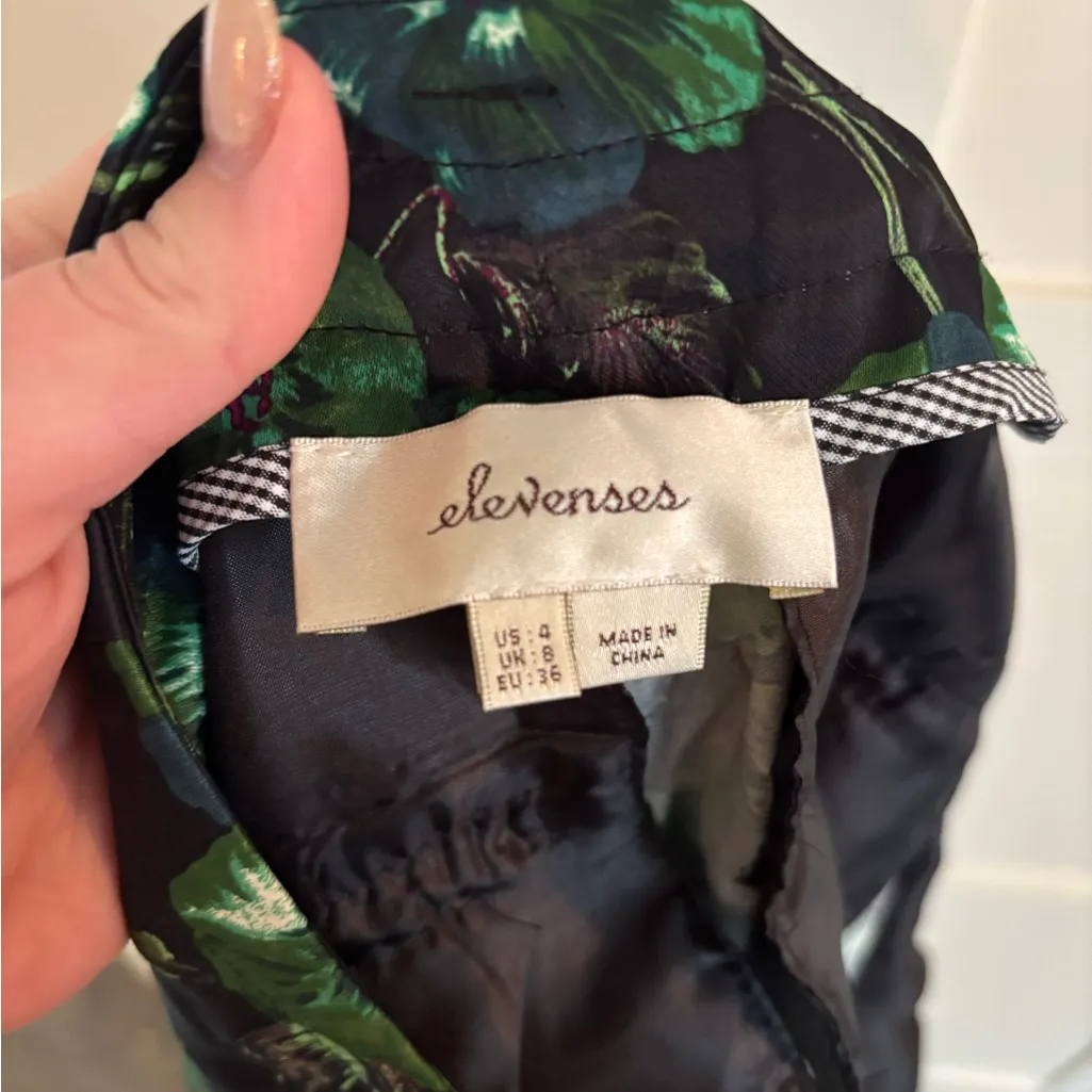 Elevenses Anthropologie Green Floral Wide Leg Silky Pants Size 4 Spring Chic - Image 4