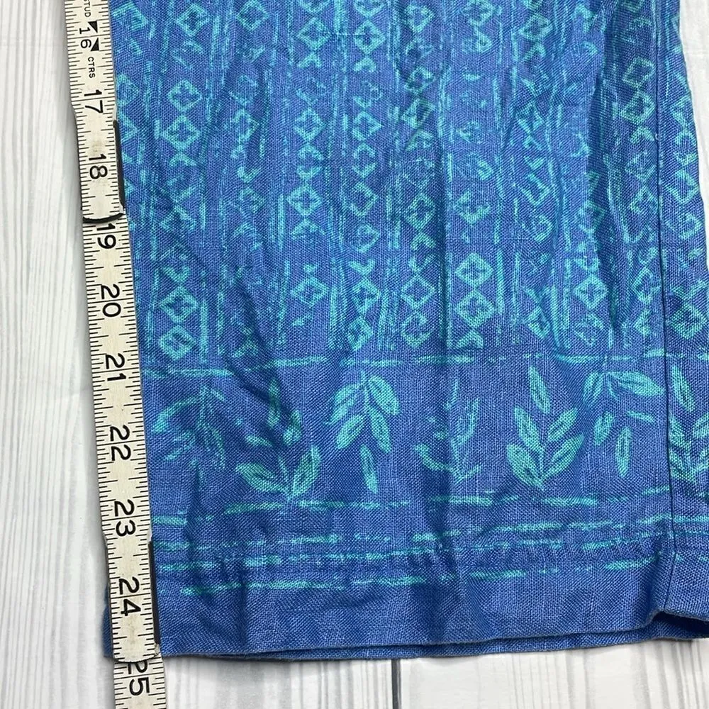 90s Vintage High Waisted Blue Geometric Print Linen Pants Size 12 Sigrid Olsen - Image 2