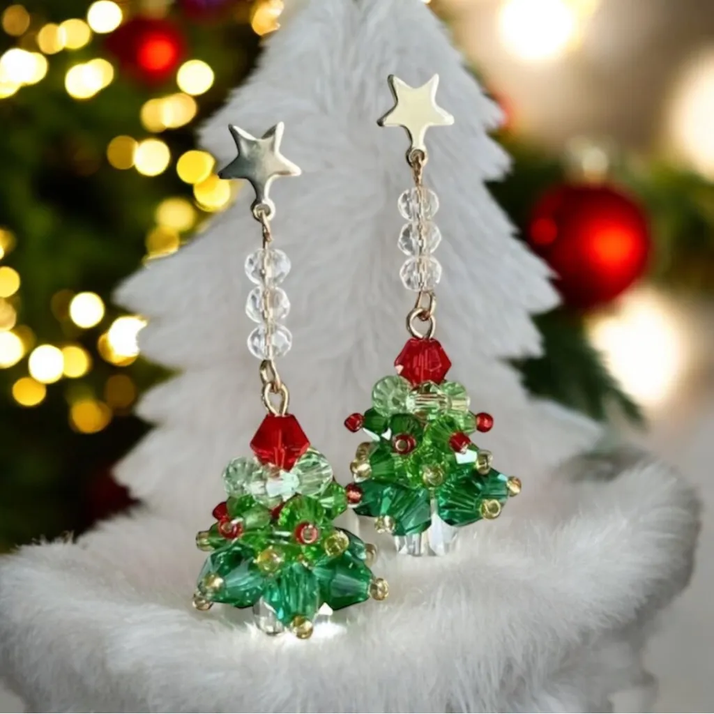 Exquisite Christmas Tree Faux‎ Crystal Decor Dangle Earrings Cute Cartoon Style Green - Image 8