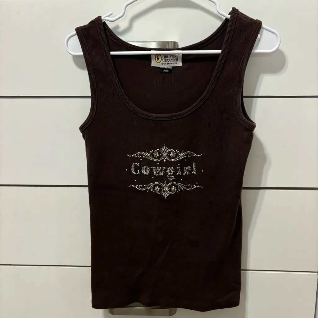 Christine Alexander Cowgirl Western Sparkly Tank Top Brown Size L - Image 2