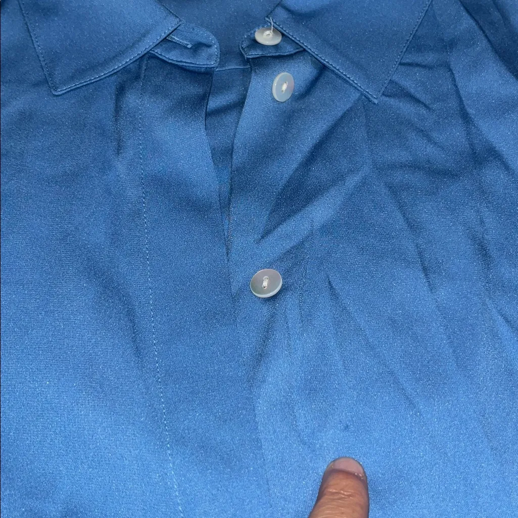 Theory Classic Fitted Core Stretch Silk Long Sleeve Shirt Blouse Light Lapis XL‎ - Image 10