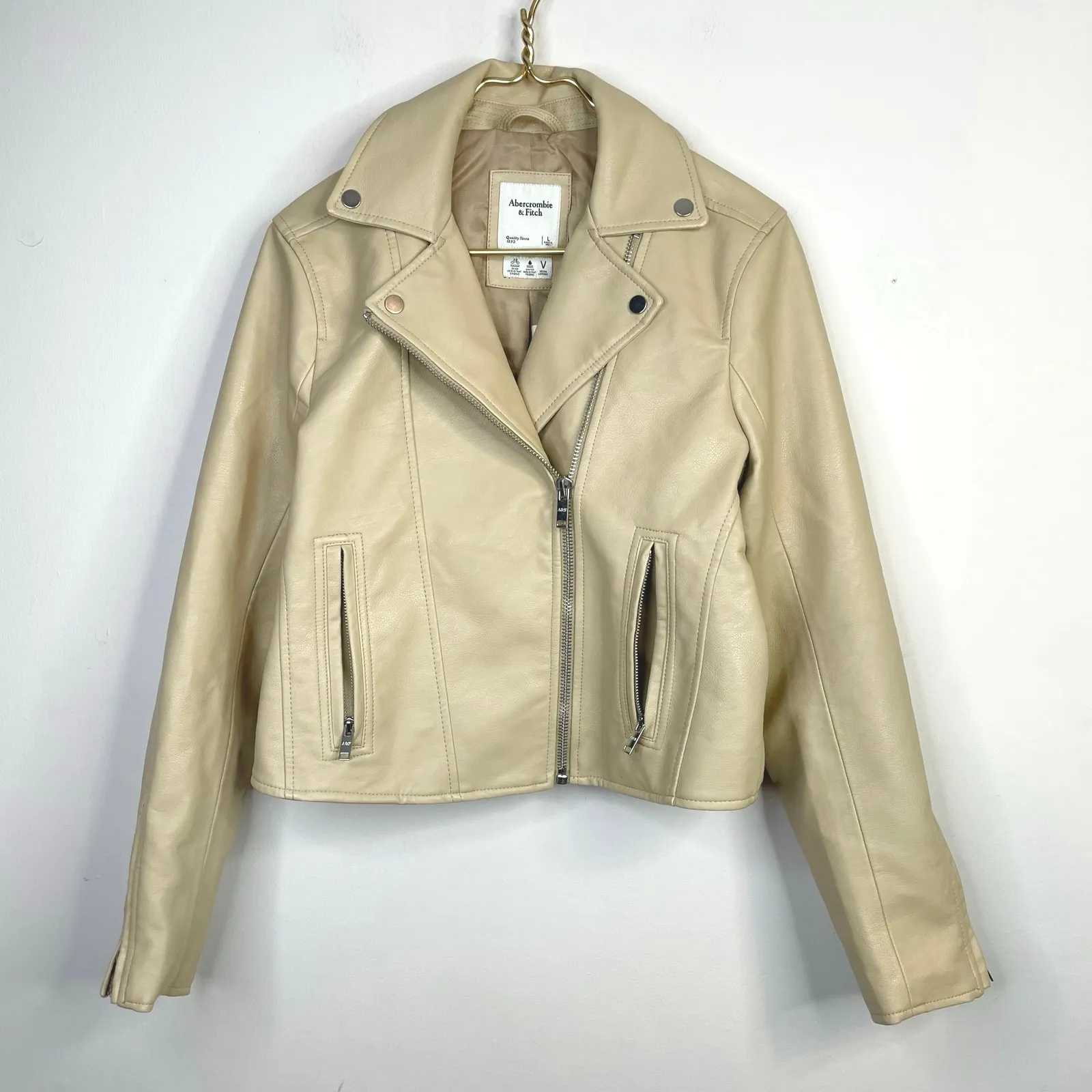 Abercrombie & Fitch Vegan Faux Leather Moto Motorcycle Jacket Womens L New NWT - Image 2