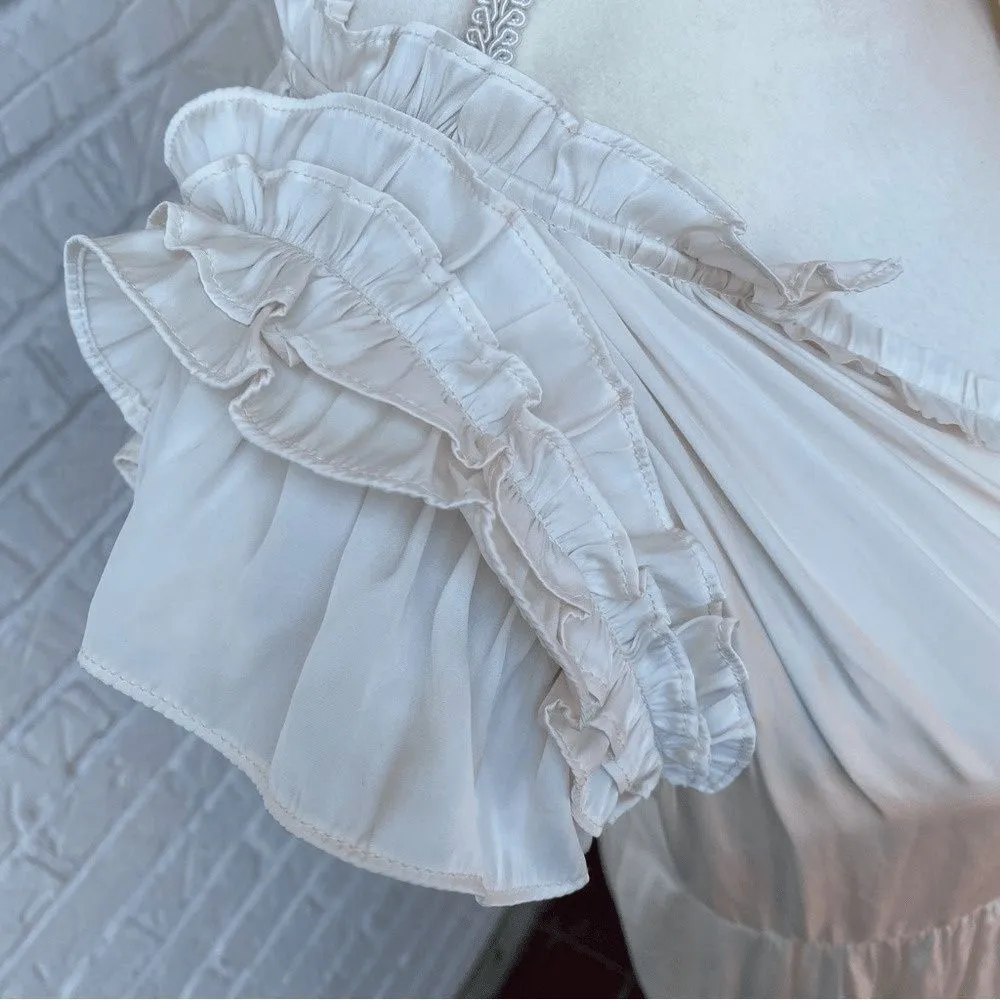 Generation Love Women's Ivory Tiered Midi Dress Ruched Ruffle Sleeves Size M - Image 6