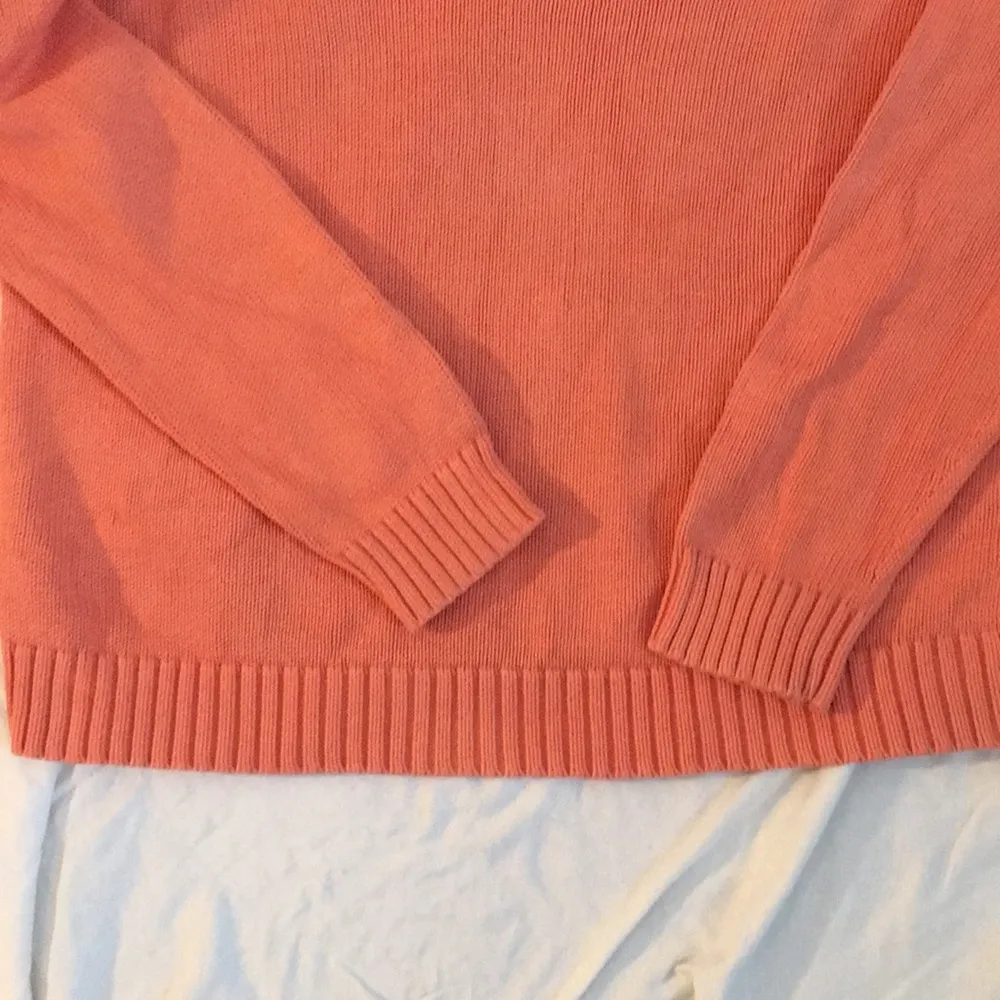 LL Bean Orange V Neck Cotton Sweater Size Small - Image 3