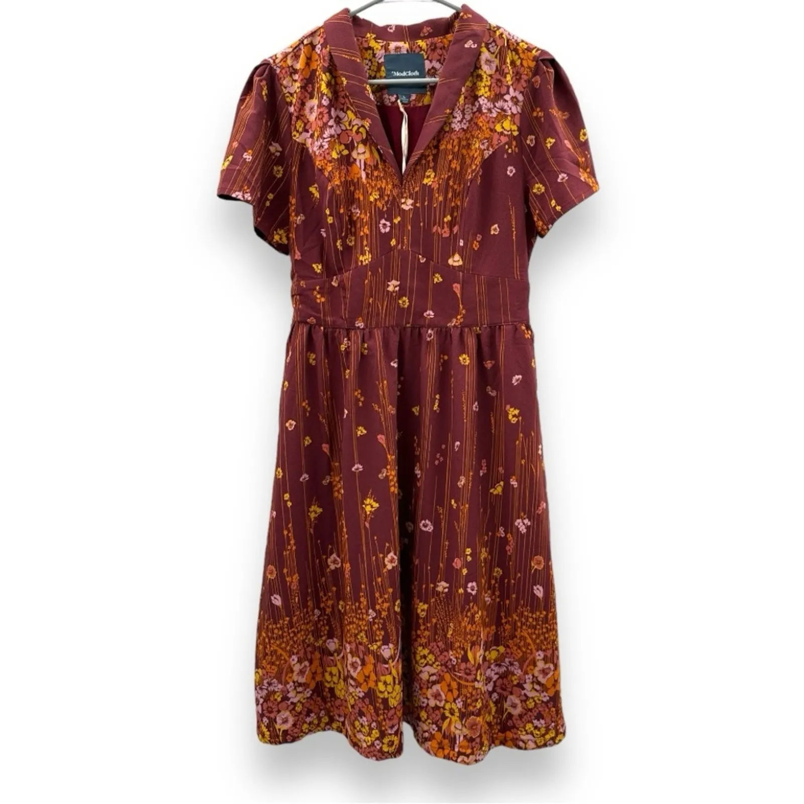 ModCloth Lively Identity Burgundy Floral Short Sleeve Mini Dress Size L‎ NEW - Image 3