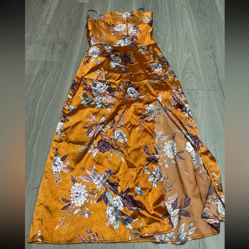 Floral Orange Women's Dress - Image 2