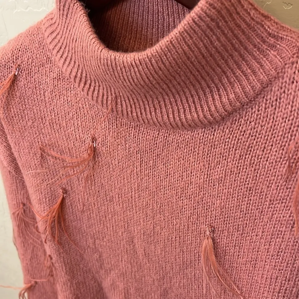 Rachel Parcell Ostrich Feather Trimmed Mock Neck Sweater, blush pink, size M - Image 6