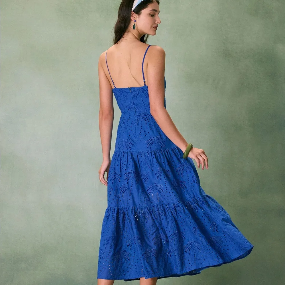 RIHOAS The Blue Sweetheart Neck Embroidery Slip Midi Dress 3 Size L - Image 5