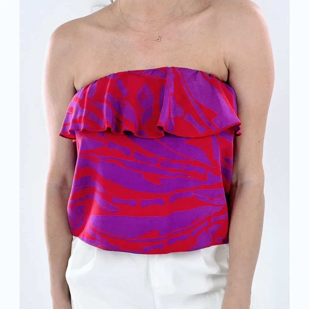 Amanda Uprichard Silk Pink and Purple Strapless Top Size Medium - Image 2