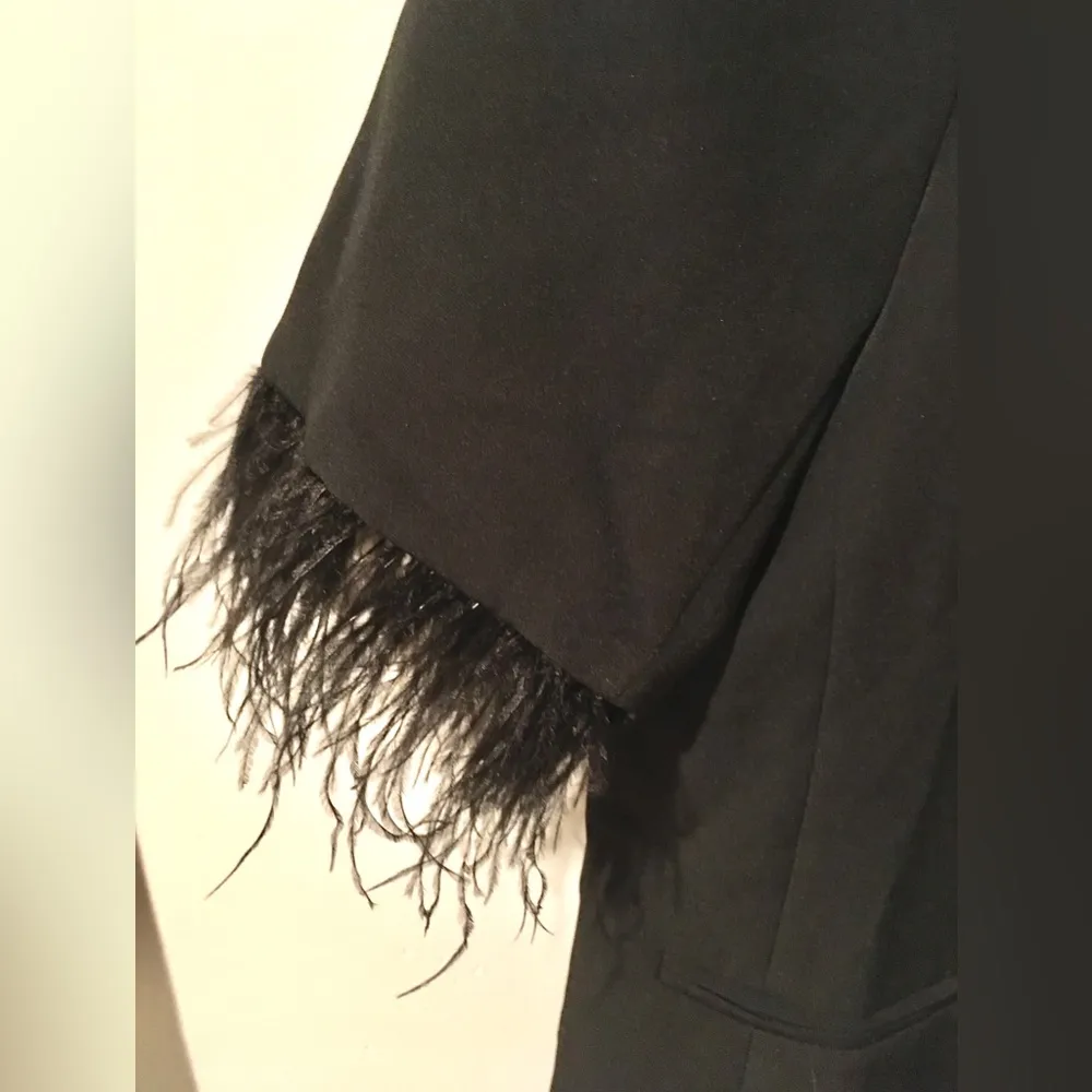 SheIn Black feather sleeve trim blazer dress - Image 3
