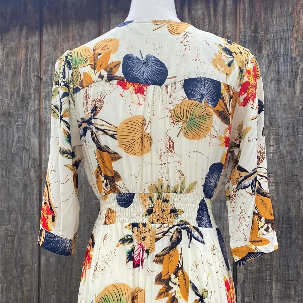 VintageClothing Women's Floral Maxi with Sleeves Flowy Boho Beach Dress Size Sm Orange - Image 10