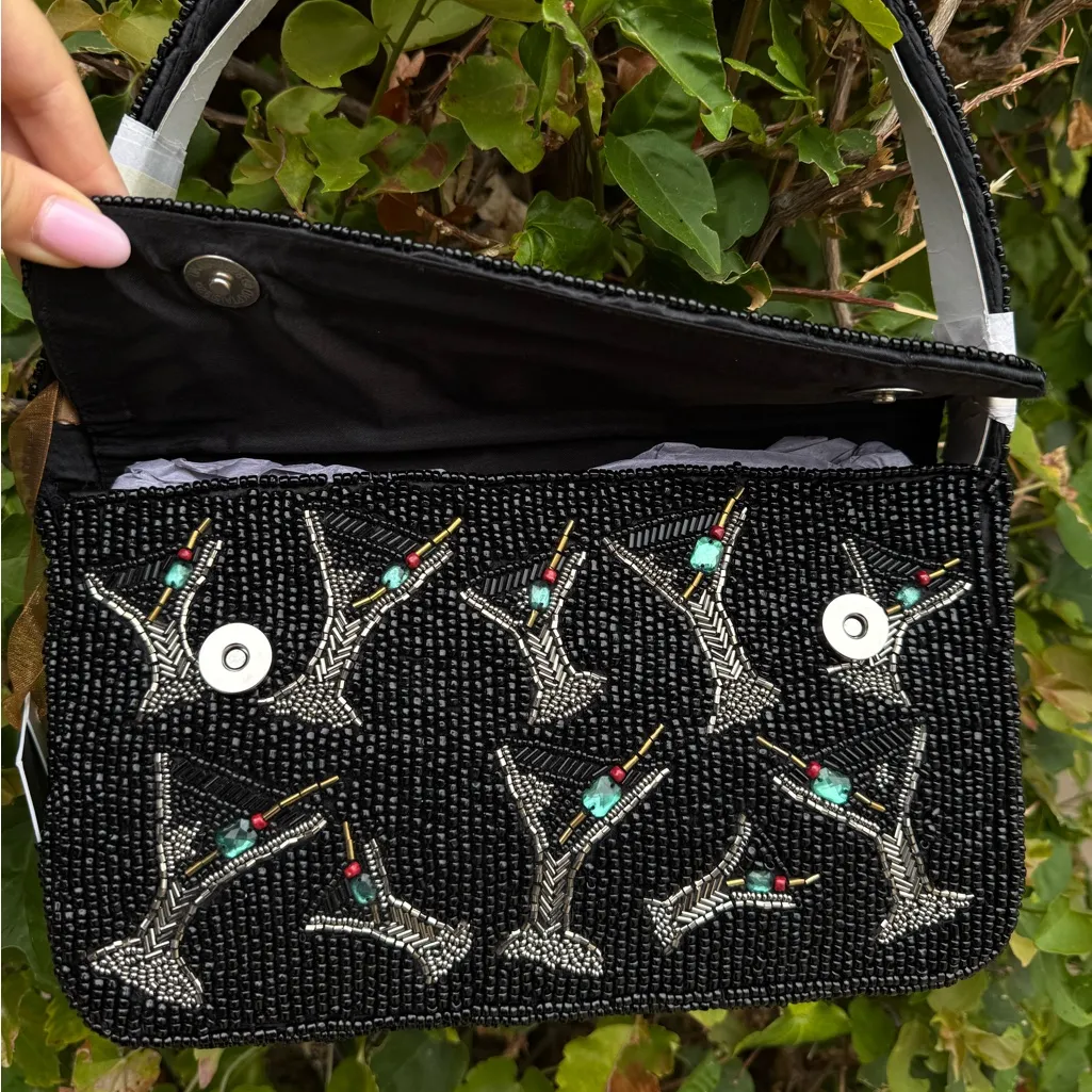 NWT Brand New Dirty Martini Olives Black Beaded Bag Made in India Handcrafted - Image 2