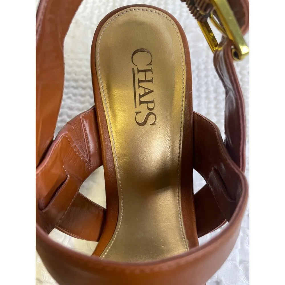 Chaps Women's Tan Leather Shoes/ Heeled Sandals 3" Size 8.5 SKU 2310 - Image 6