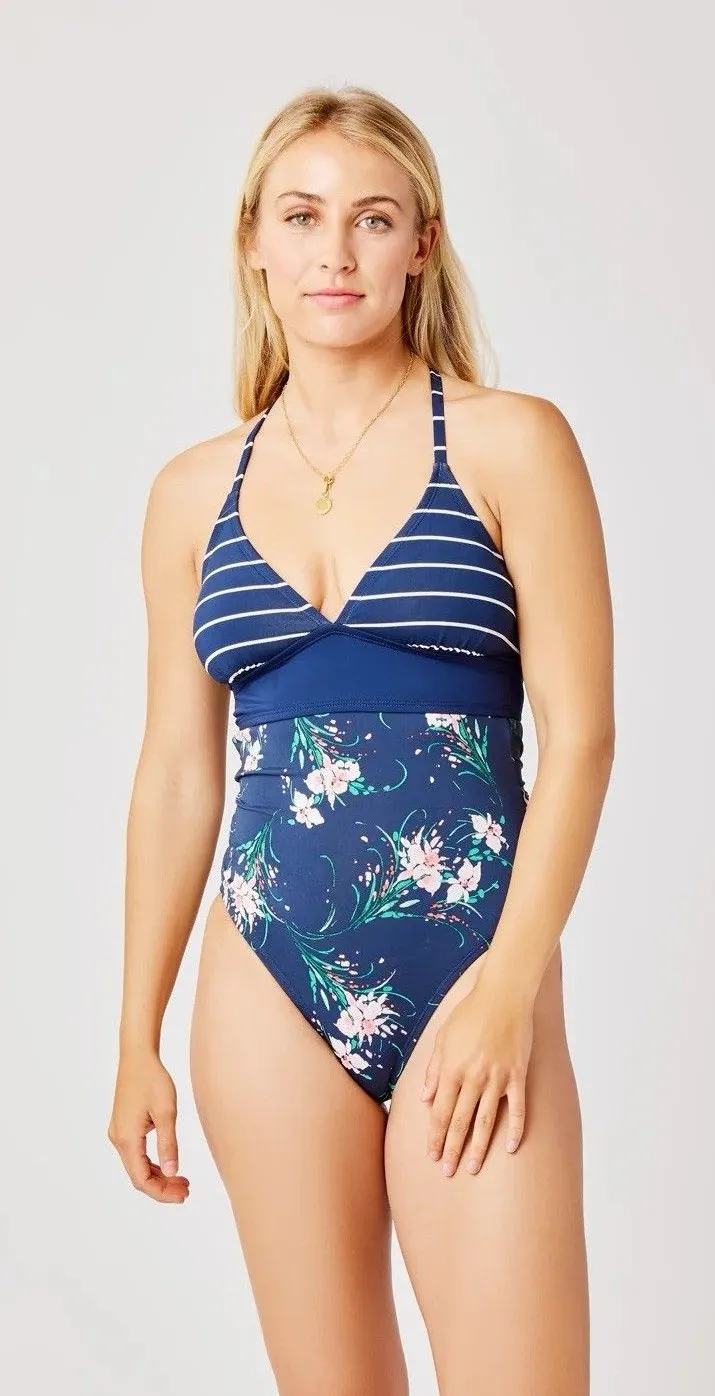 Carve Designs Dahlia One Piece Nautical Stripe Floral Bouquet Small $96 - Image 1