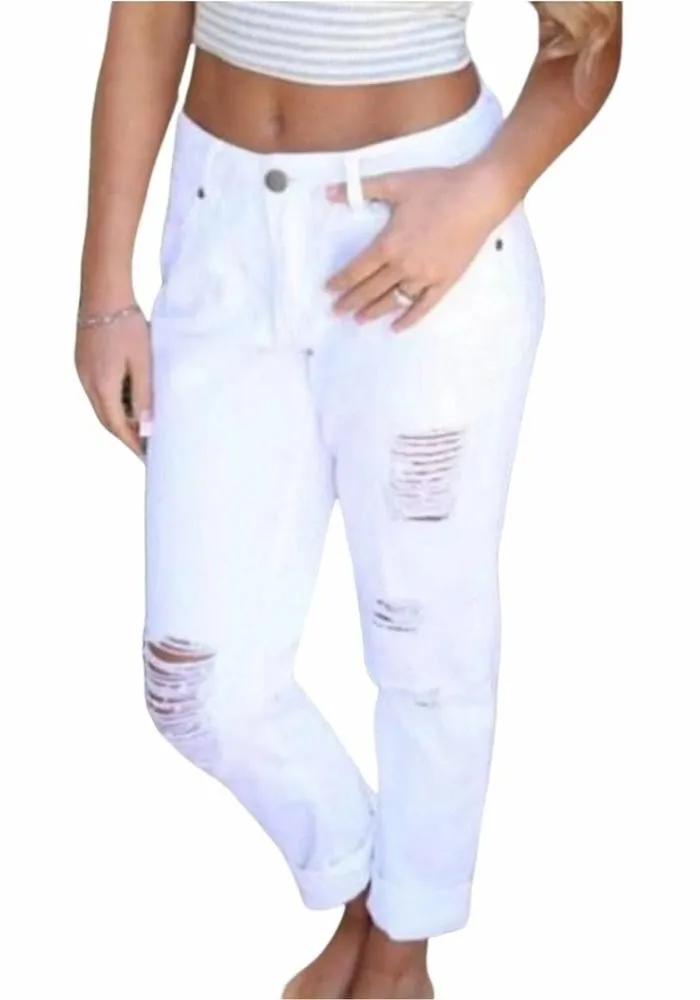 Elan Boyfriend DenimĀ Distressed White Ripped JeansāSizeāSmall - Image 1
