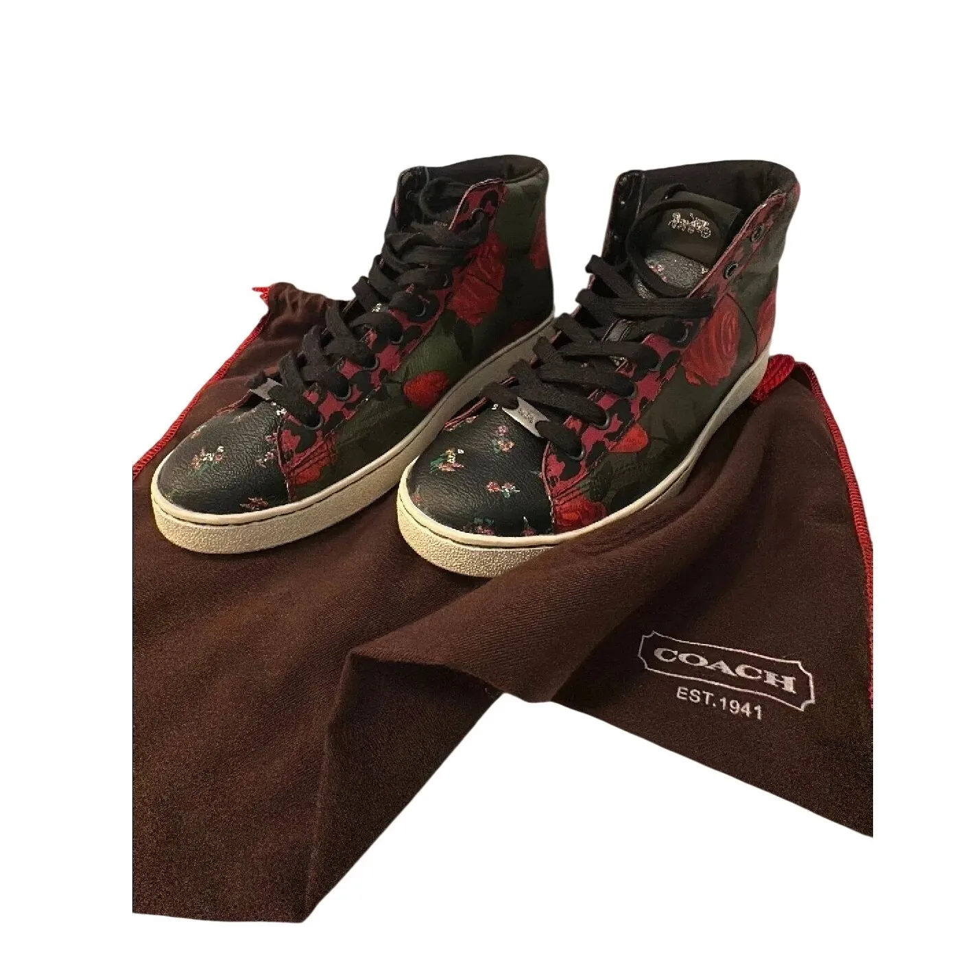 Coach High Top Sneakers Women's Floral Print Leather Lace Up Size 8B - Image 2