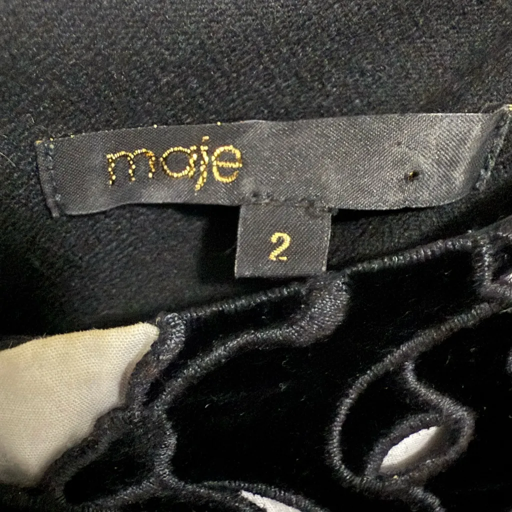 Maje Glycine Black Long Sleeve Crepe Mini Dress with Velvet Trim Size M Medium - Image 5