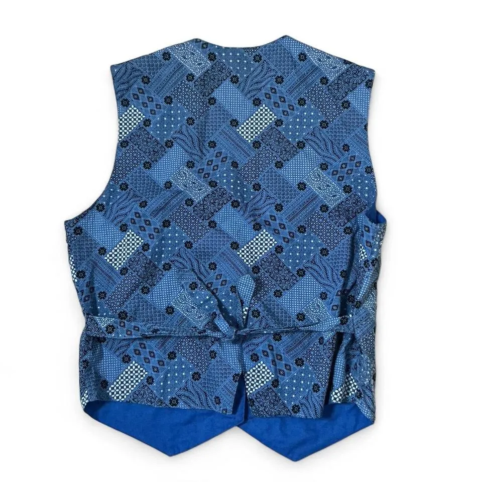 The Halsey Collection Blue Patterned Vest Waistcoat‎ Sleeveless Holiday Vintage Size M - Image 3