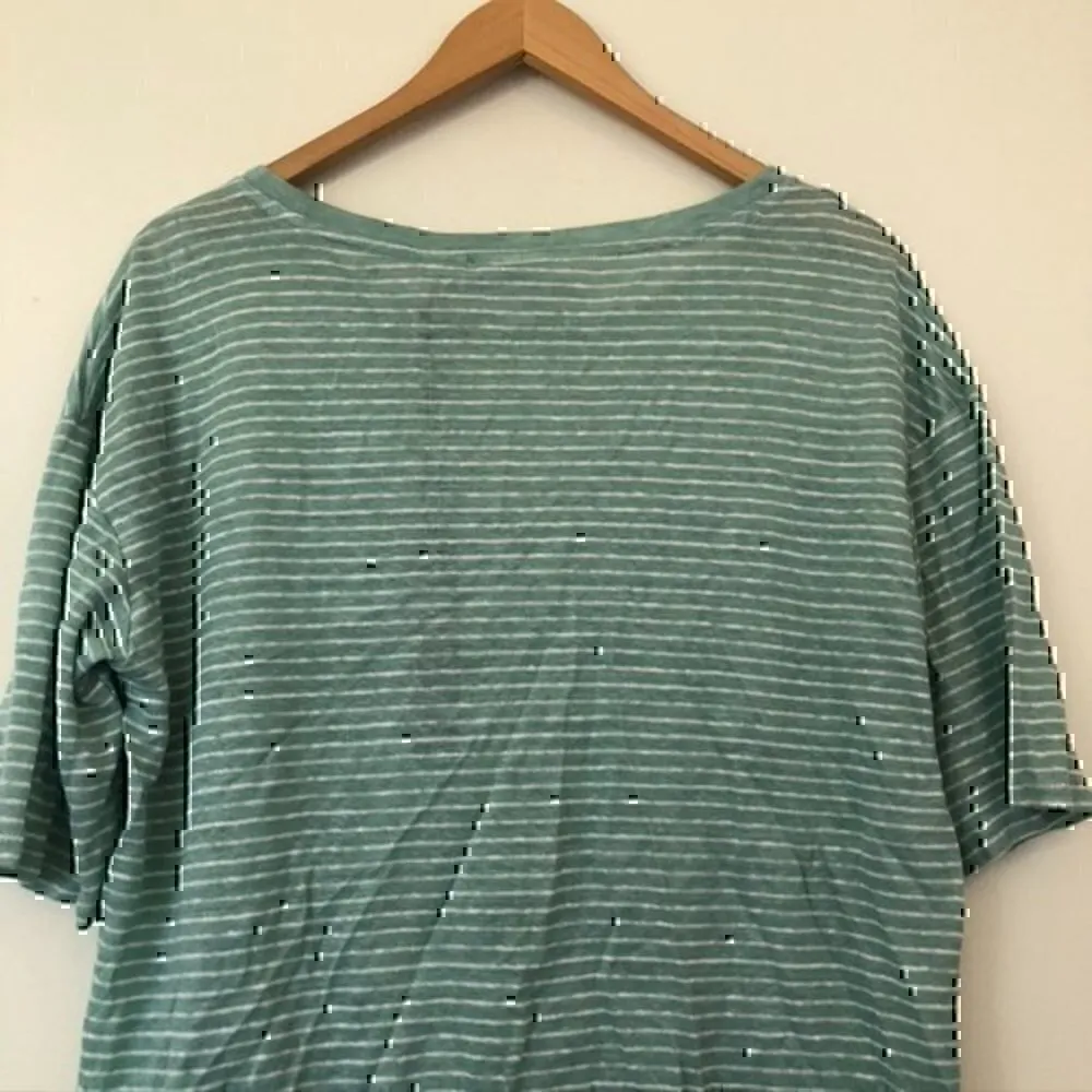 NEW NWT NICOLE MILLER Aqua Green White Stripe 100% Linen Boxy Short Sleeve Top S - Image 10