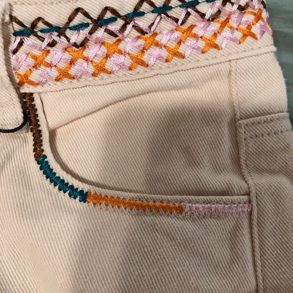 Cider new cream wide leg embroidered jeans festival concert fall size‎ small NWT - Image 13