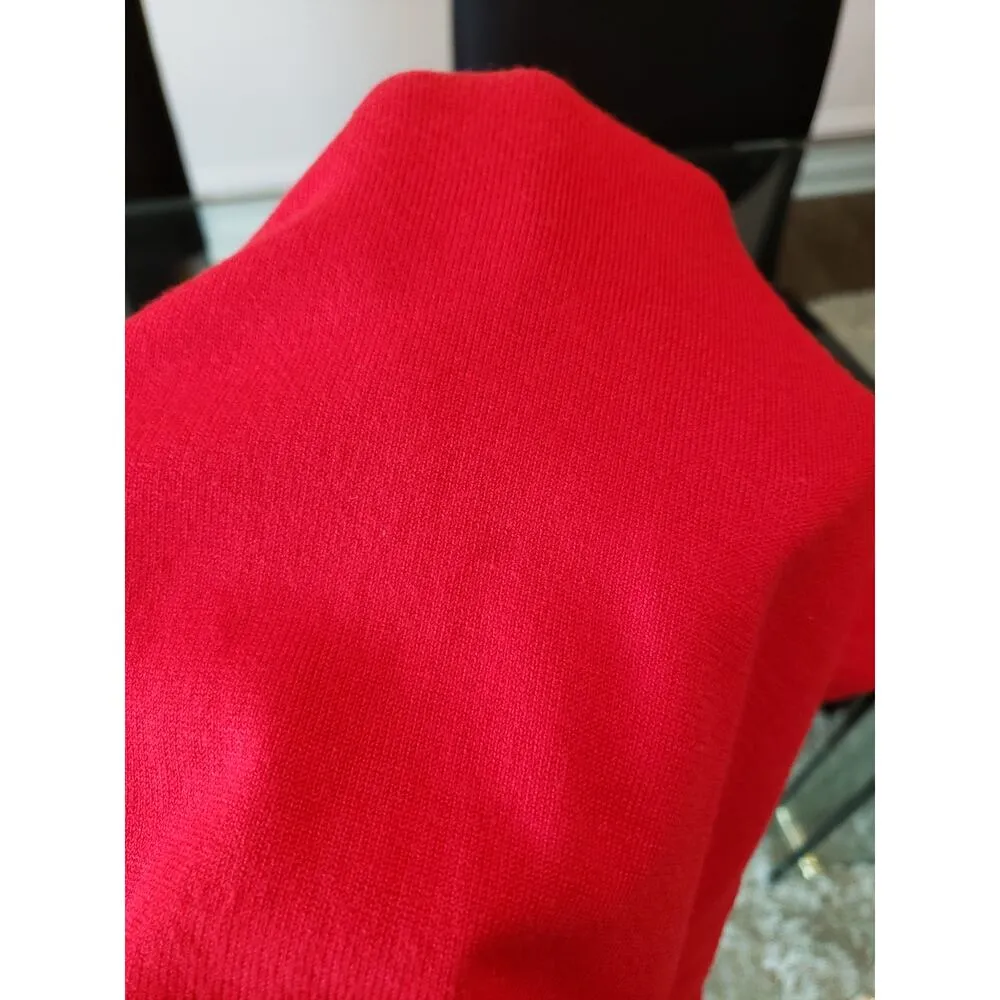 Women's 7th Avenue Red Deep V Sweater Large White Cuff Tie Sleeve Pullover - Image 14