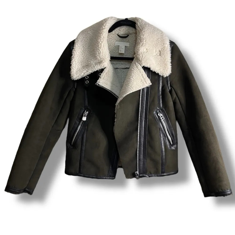 Aviator Bomber Jacket Coat Khaki Army Green Women’s Size XS - Image 2