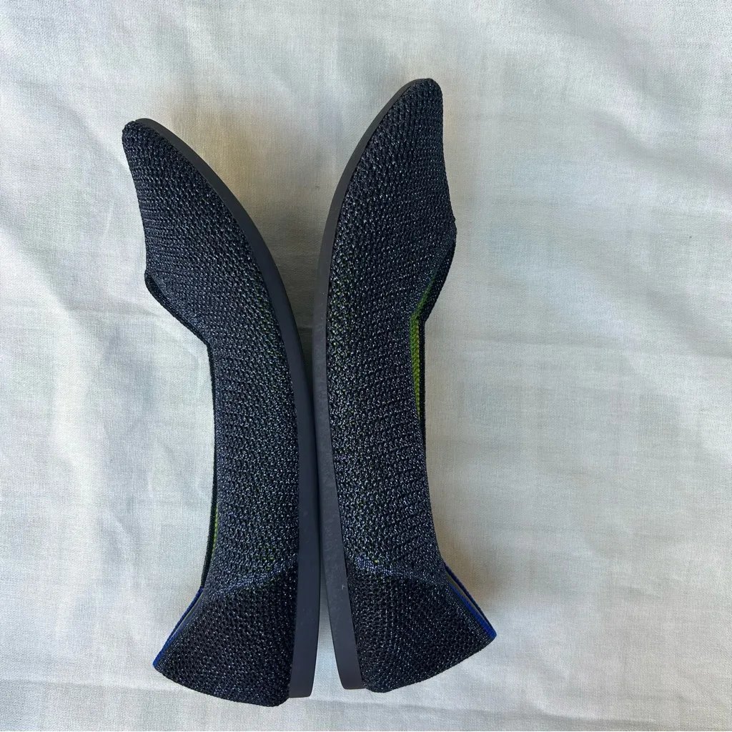 Rothy's The Point Metallic Lattice Blue Women's Flats Black Size 9 - Image 4